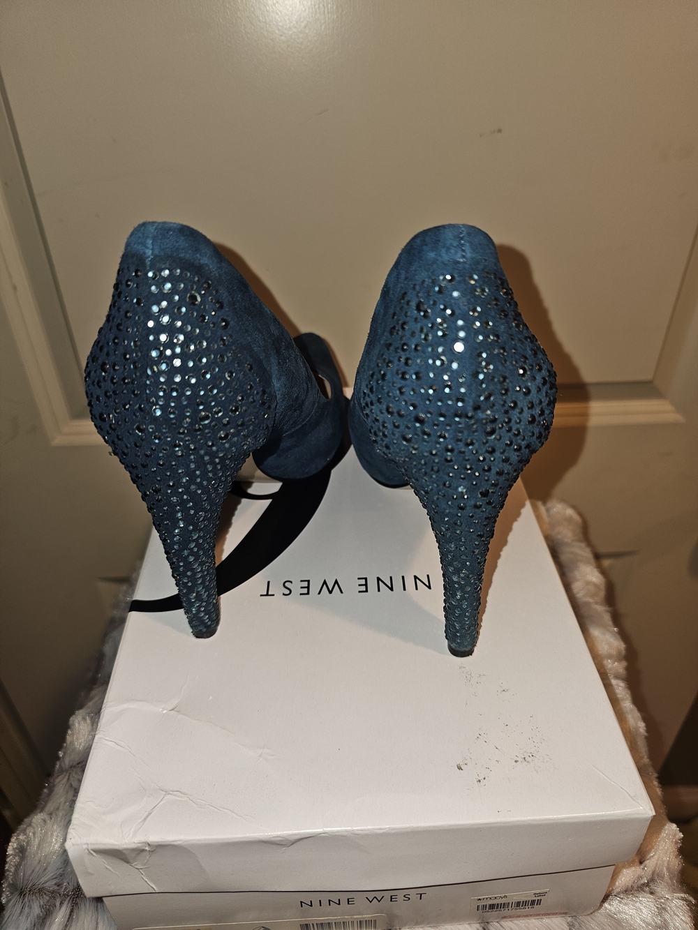 Nine West Teal Suede Crystal-Embellished High Heels - Picture 3 of 5